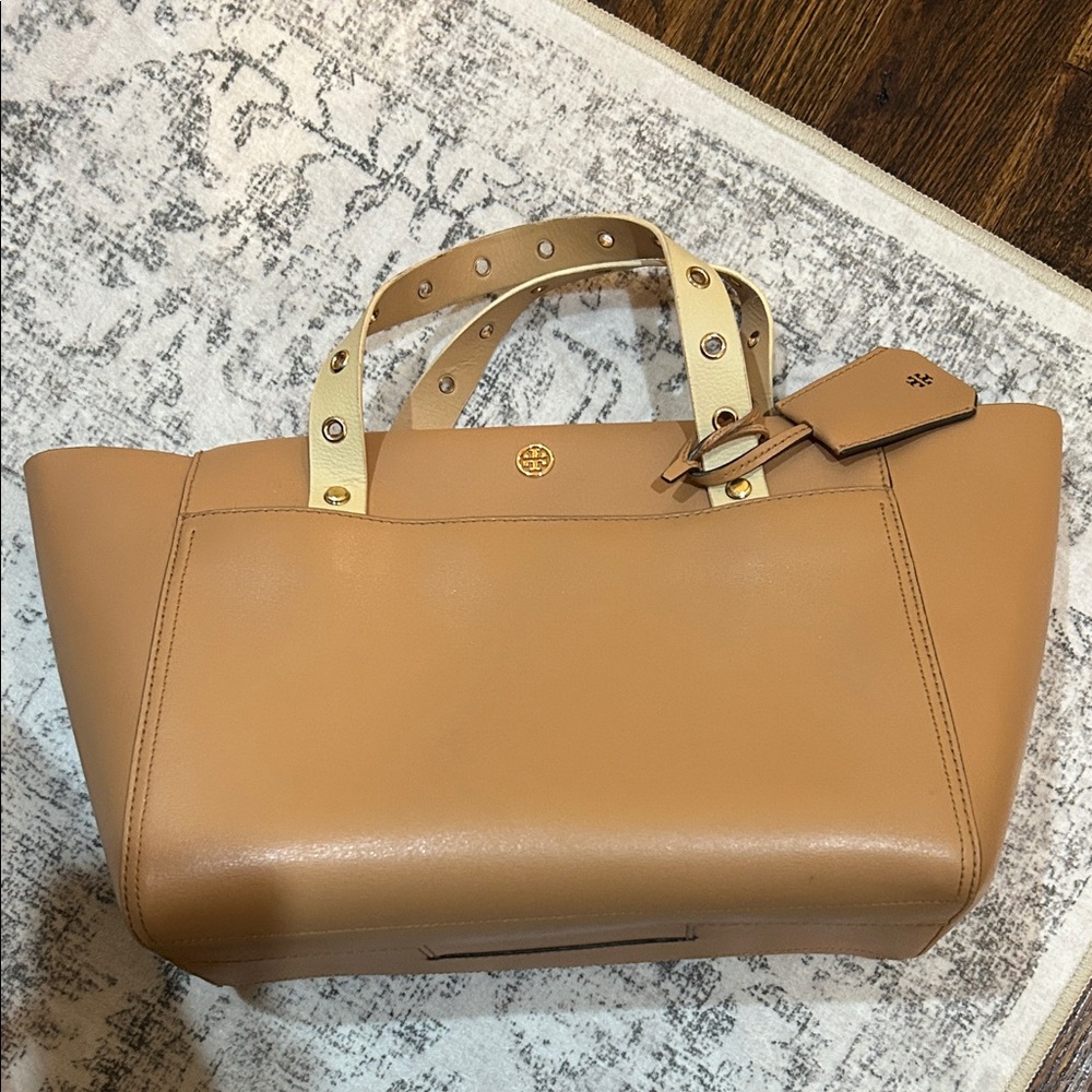 Tory Burch Tan Leather Tote Bag with Custom Handles